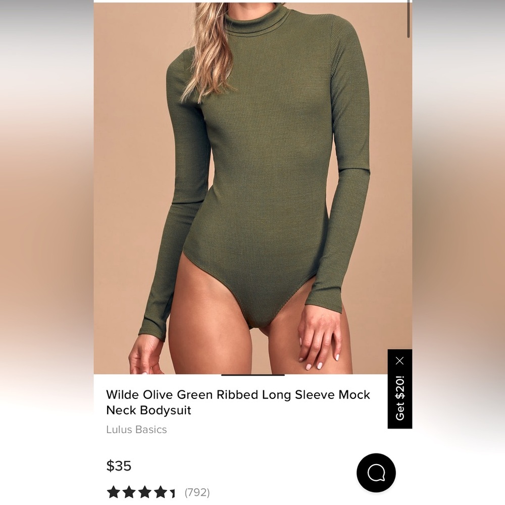 Lulus olive green ribbed mock neck bodysuit size Medium